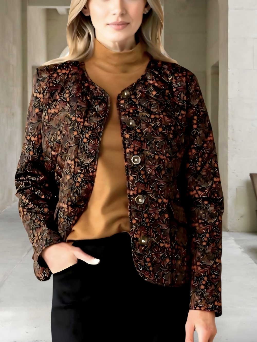 Croft & Barrow The Classic Lightweight Quilted Jacket Black Floral Vine size XL